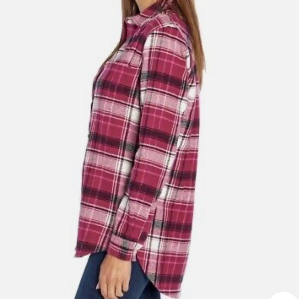 Women's Gap Flannel Boyfriend Shirt Pink Size Small - Picture 2 of 11